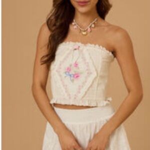 Altar'd State Ivory Floral Embroidered Crop Top